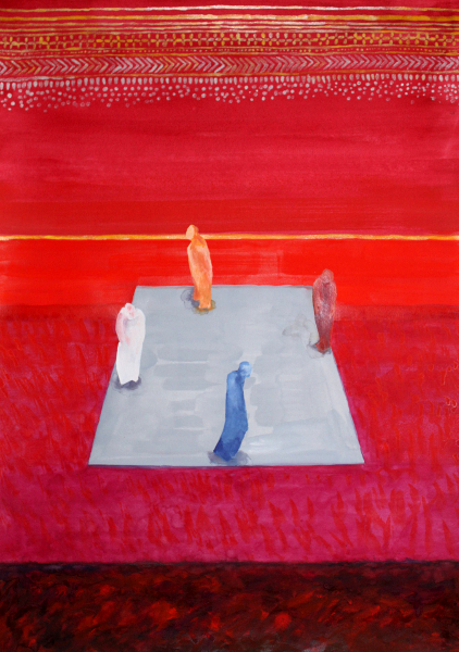 Malerei-Serie von 2016: Übungen in Geometrie "Gehen im Quadrat", Aquarell und Collage